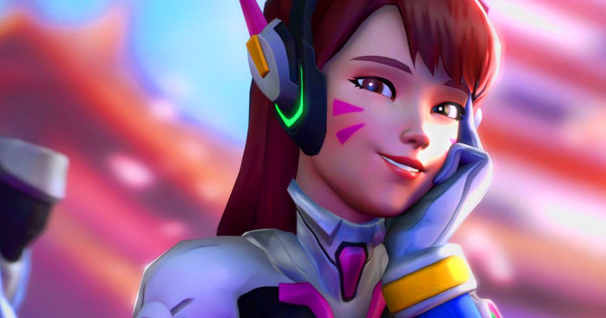 Overwatch 2 character D.Va smiling cutely at the camera 