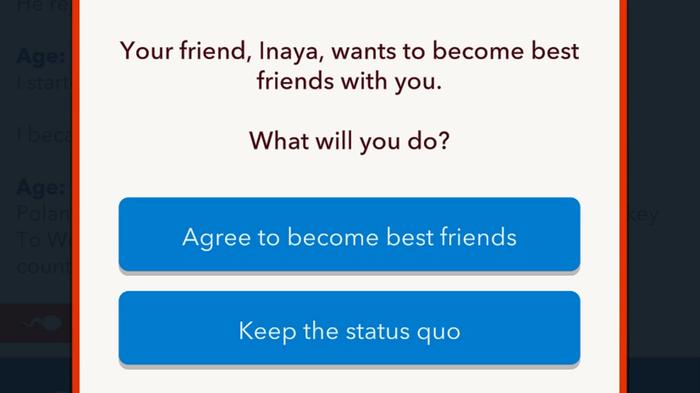 Image of a best friend request in BitLife