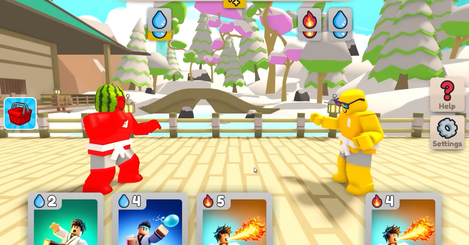 Two Roblox characters fighting against each other in Card Battles.