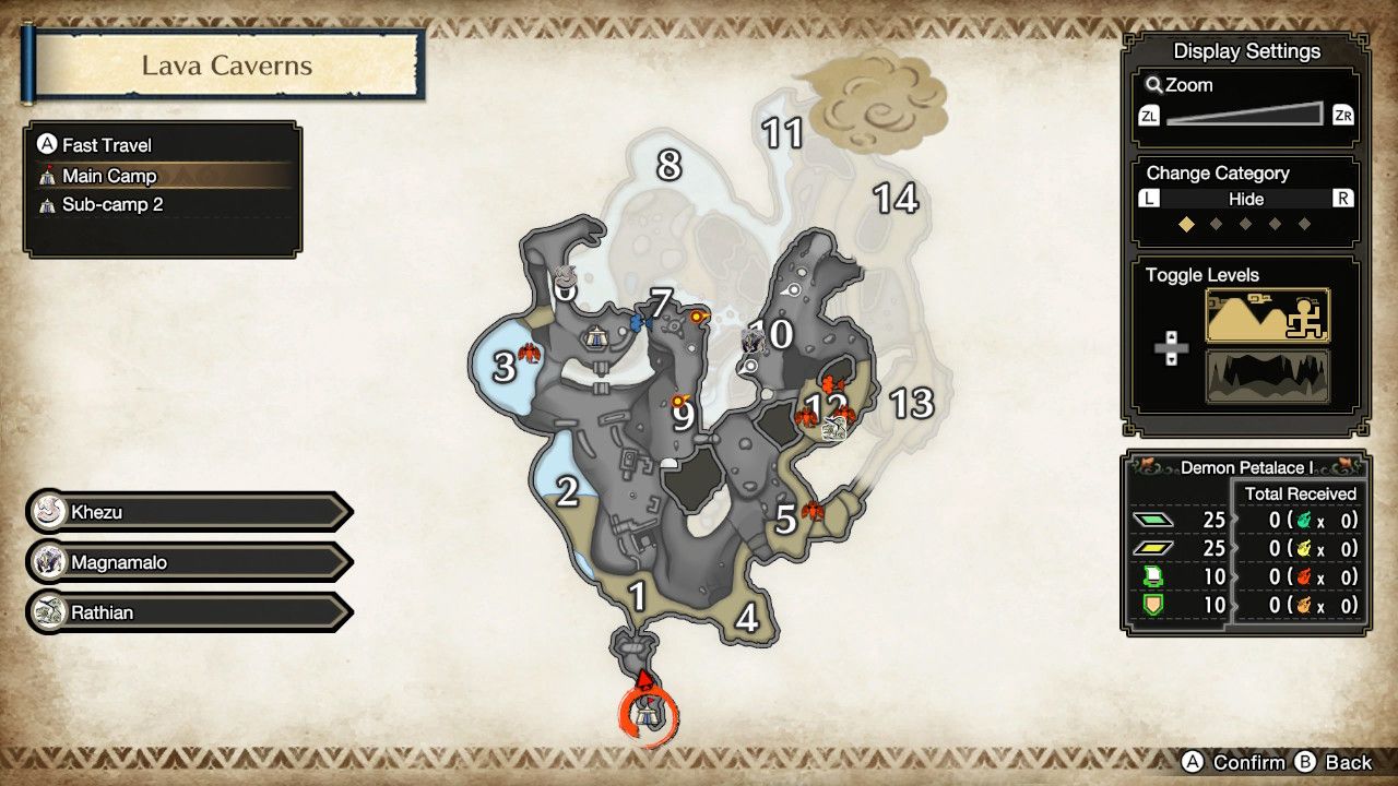 The map in Monster Hunter Rise, highlighting Fast Travel points