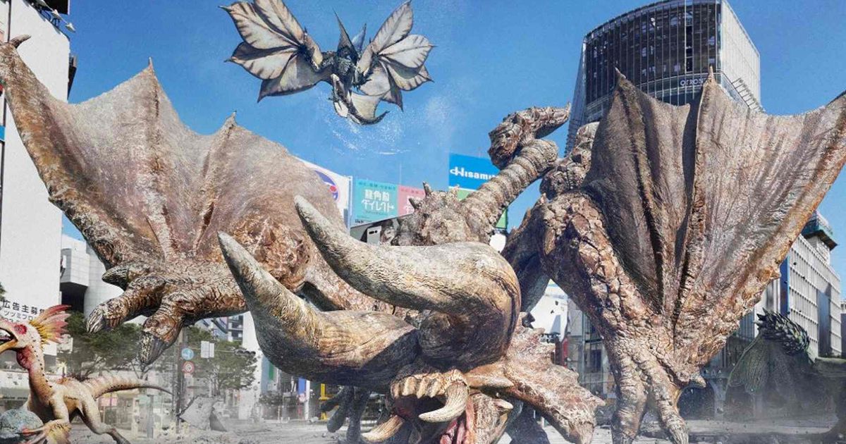 Monsters overtaking a city in Monster Hunter Now.