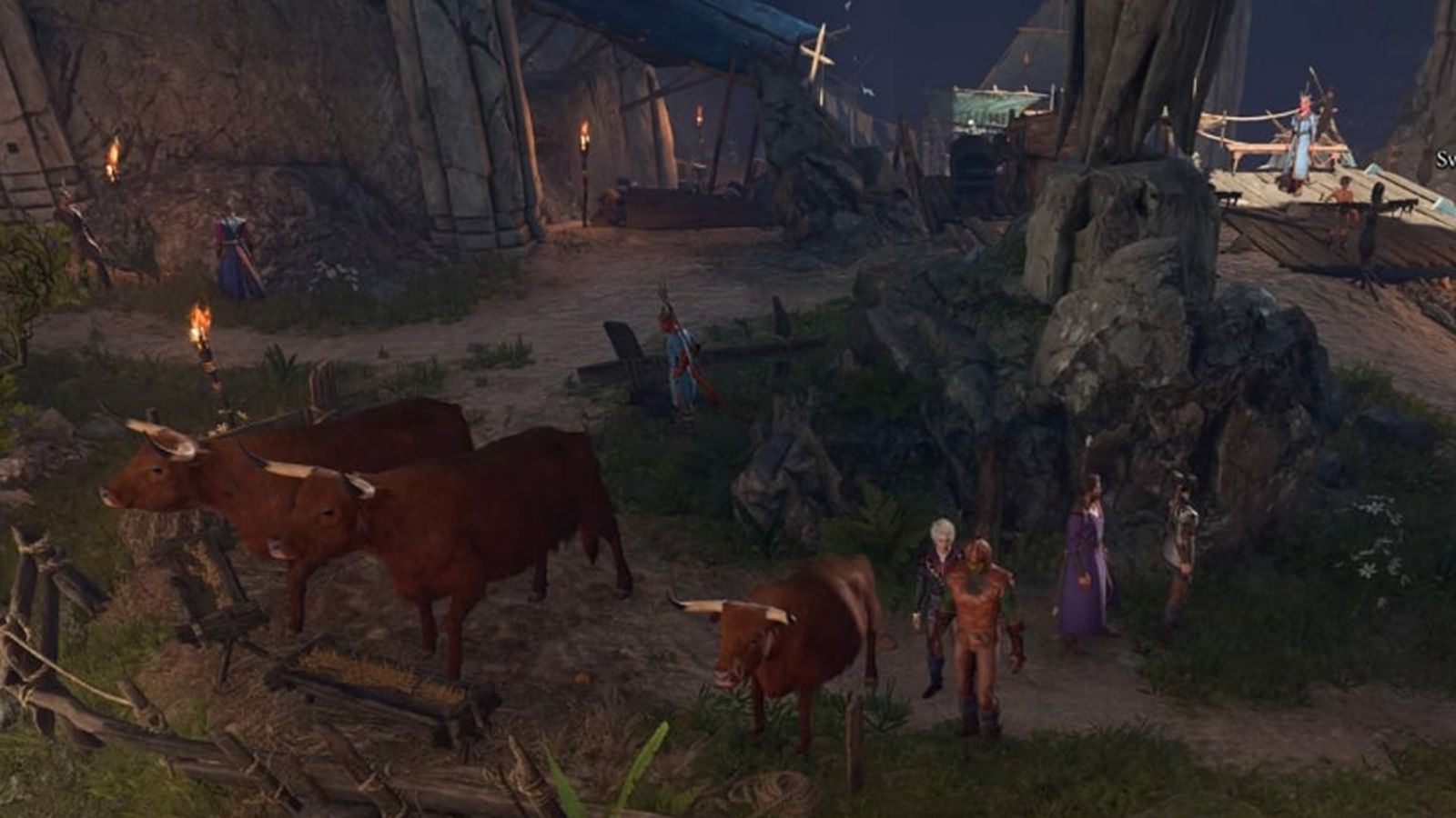 A screenshot of the group of oxen in Baldur's Gate 3. 