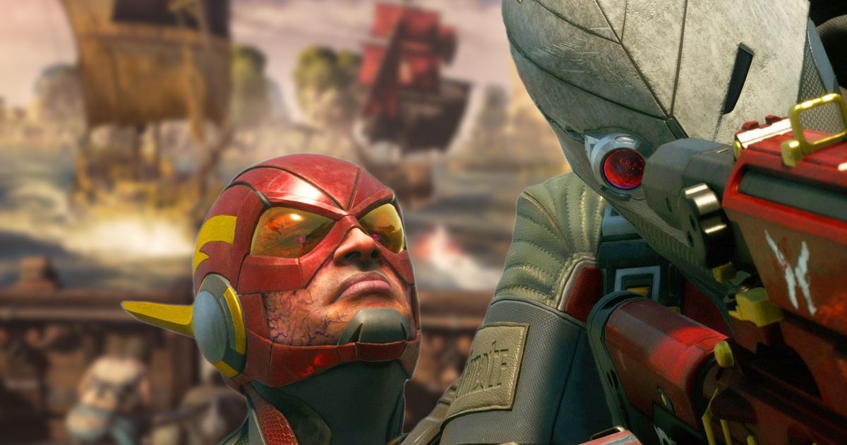 The Flash and Deadshot looking upset with skull and bones keyart behind them