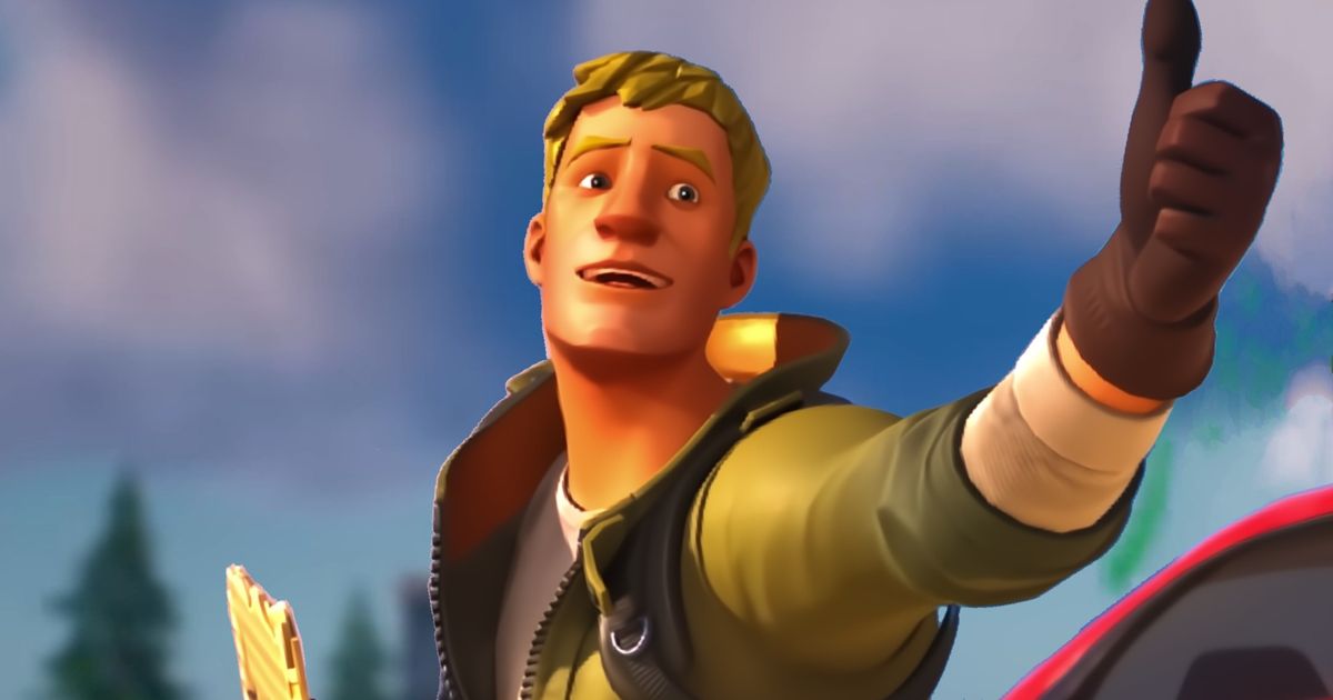 Fortnite - blonde man smiling with his left arm raised with a thumbs up