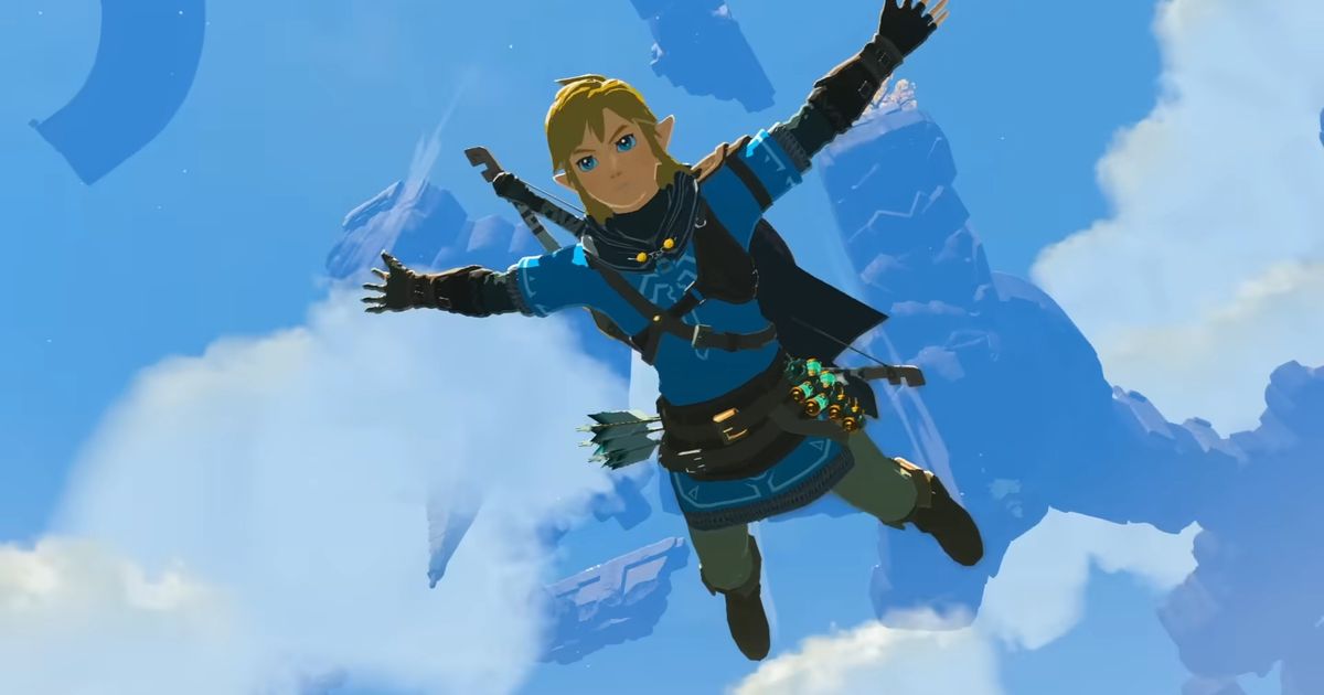 An image of Link gliding in Zelda Tears of the Kingdom