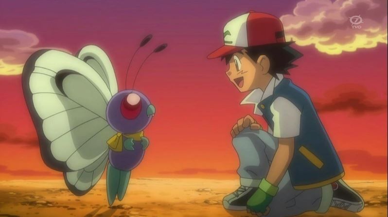 Ash saying goodbye to Butterfree in Bye-Bye Butterfree!