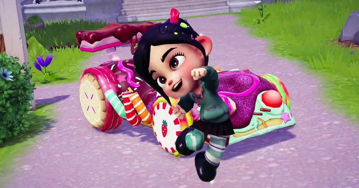 Vanellope jumping in front of her race car