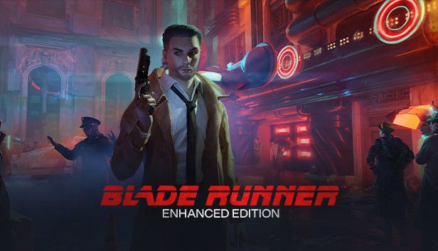 A screenshot of the game Blade Runner: Enhanced Edition, showing the main character holding a gun.