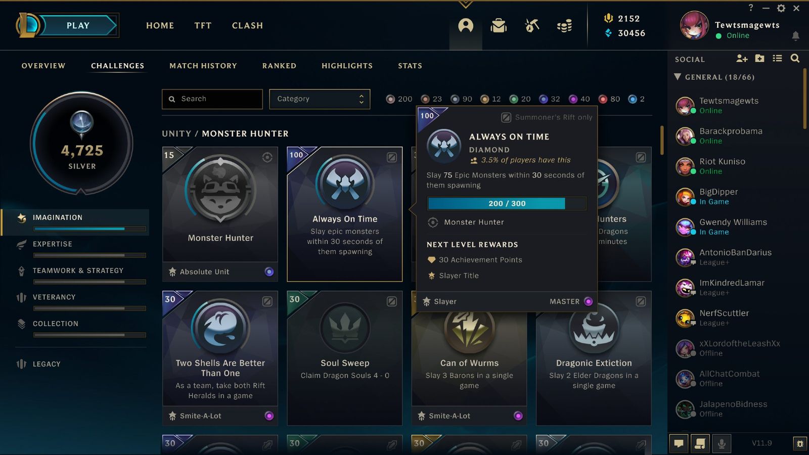 Image of the challenges menu in League of Legends.