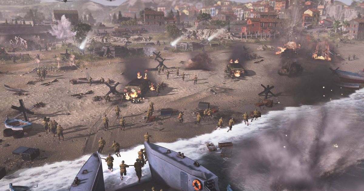 A battle on a beach in Company of Heroes 3.