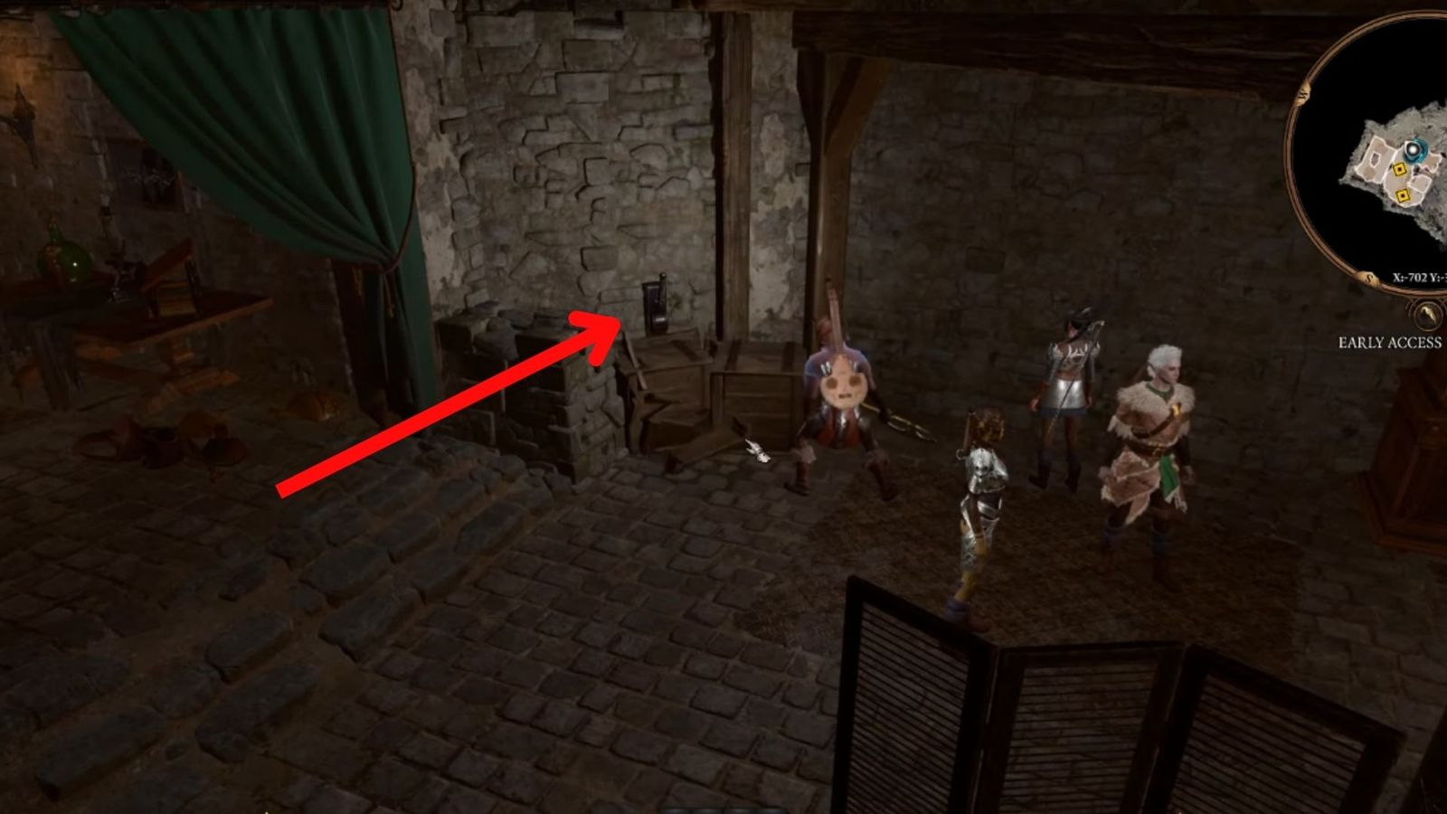 A screenshot of the lever in the Blighted Village Cellar in Baldur's Gate 3.