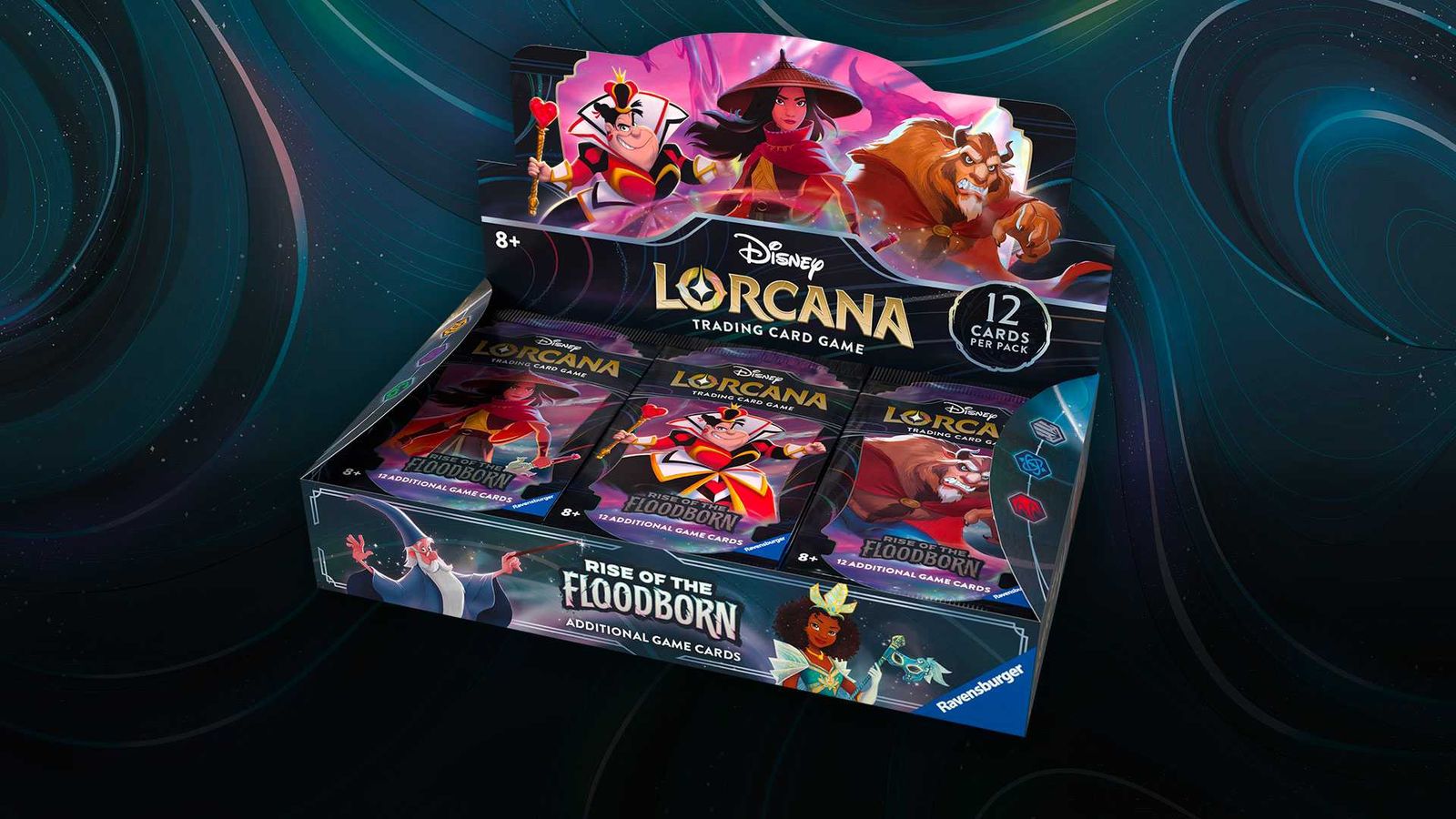 A box of card packs in Disney Lorcana.