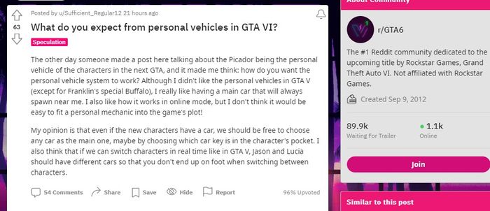 The thread on the GTA 6 subreddit.