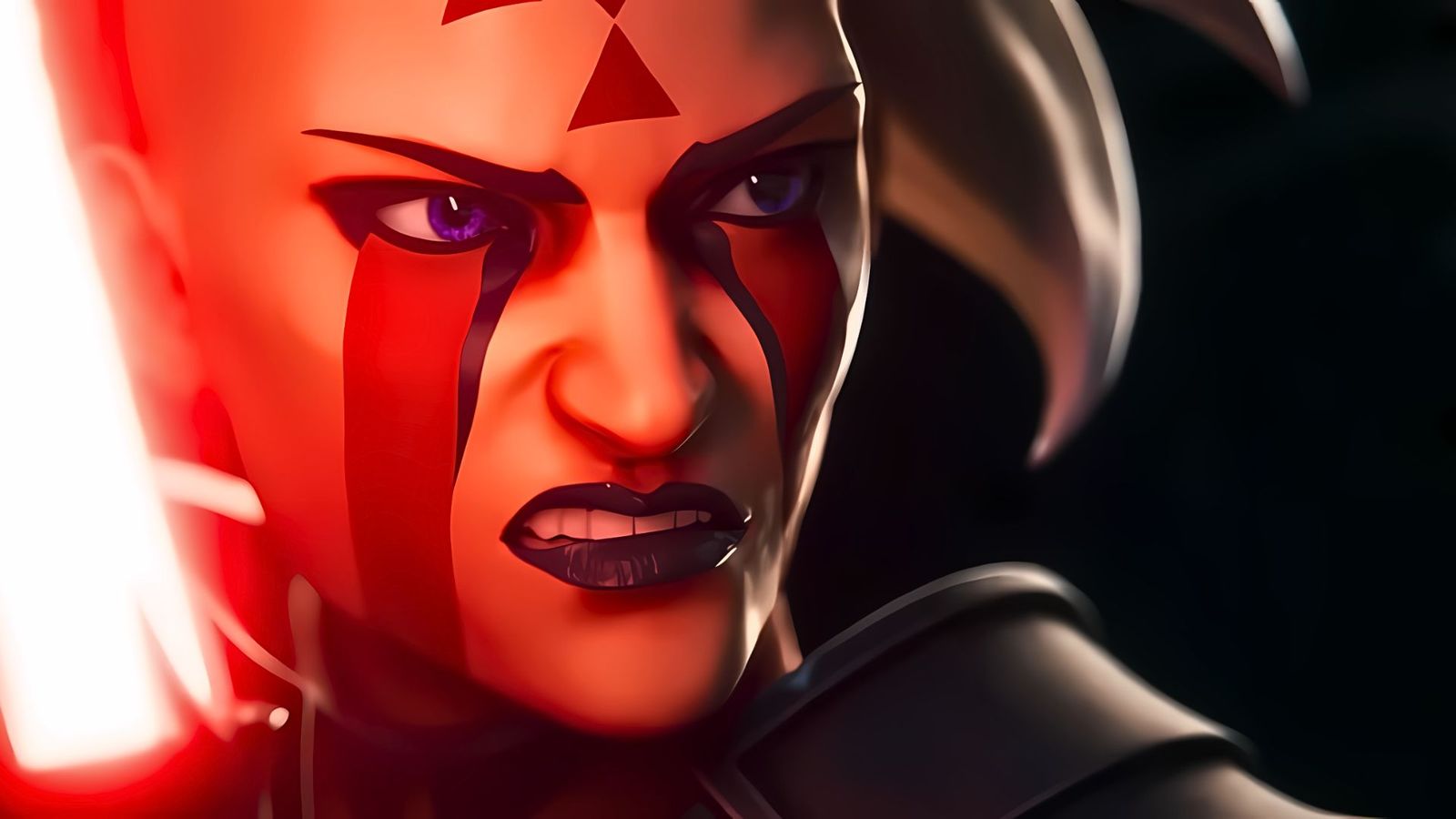 Image of Sith character Rieve staring down menacingly at her enemies.