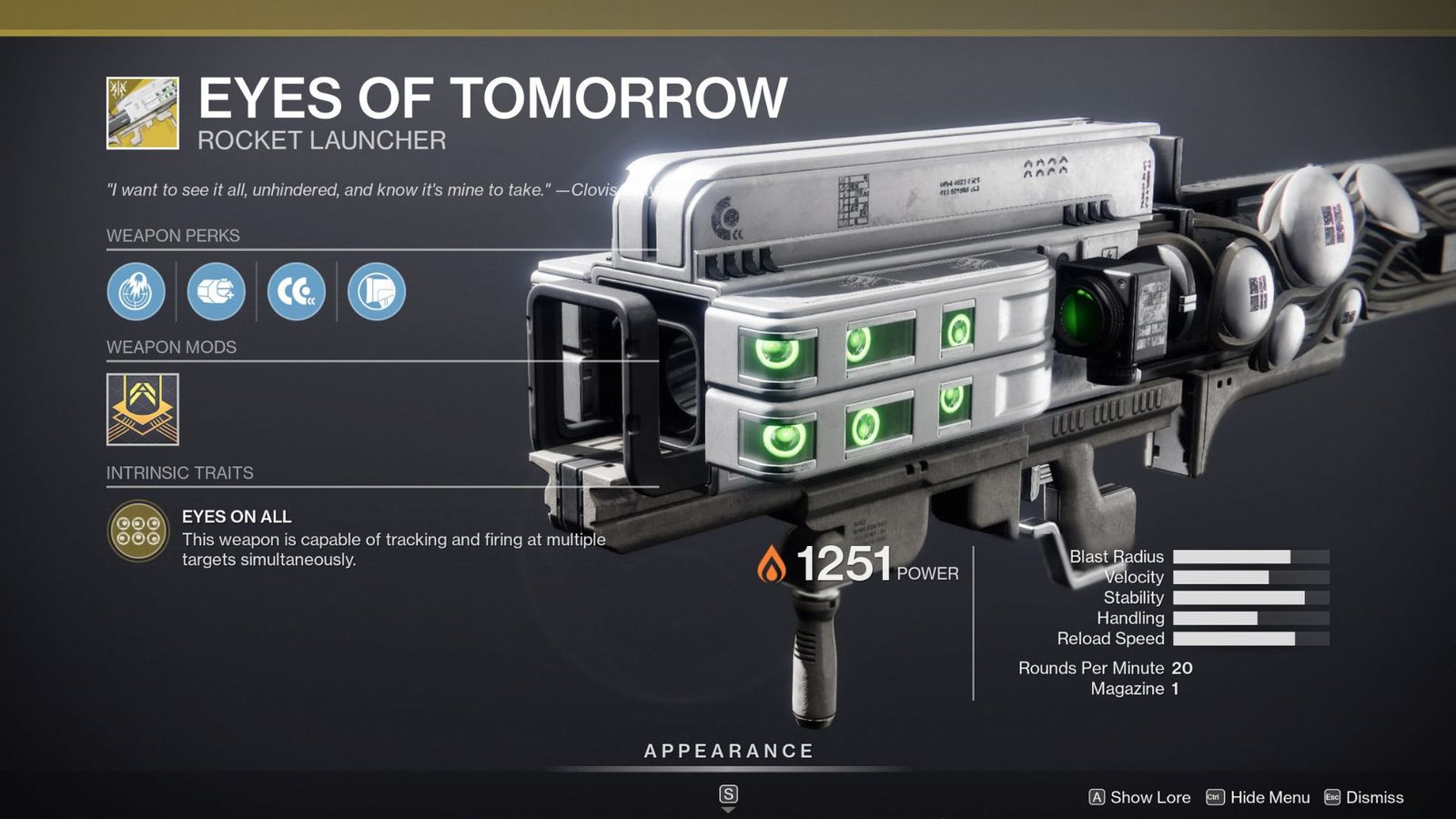 An image of the Eyes of Tomorrow rocket launcher in Destiny 2