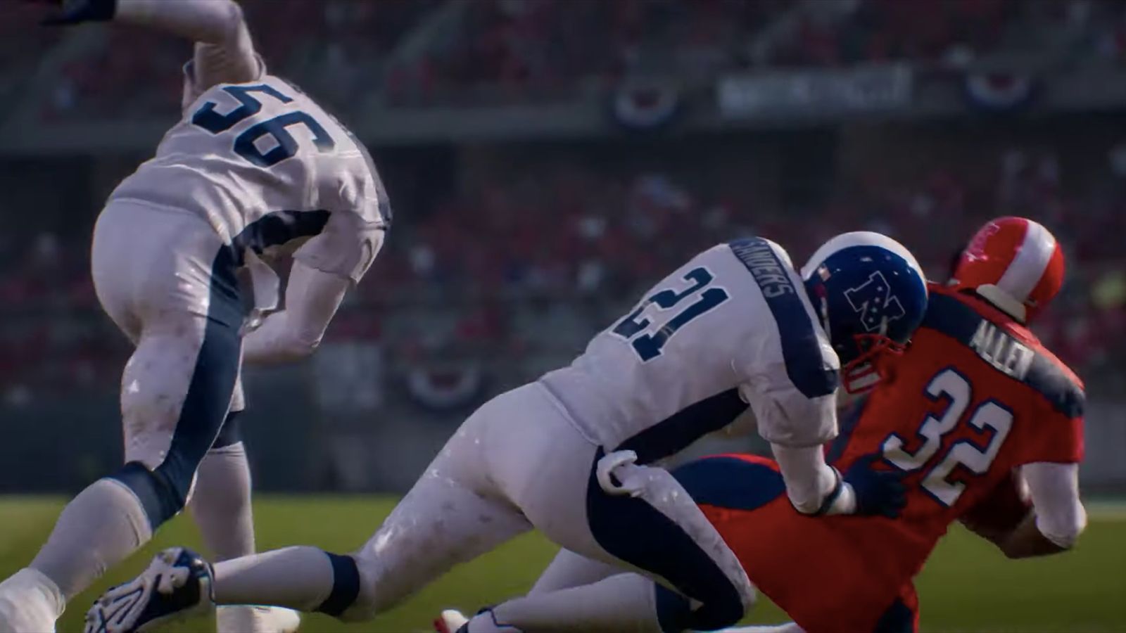 Image of a player being tackled in Madden 23.