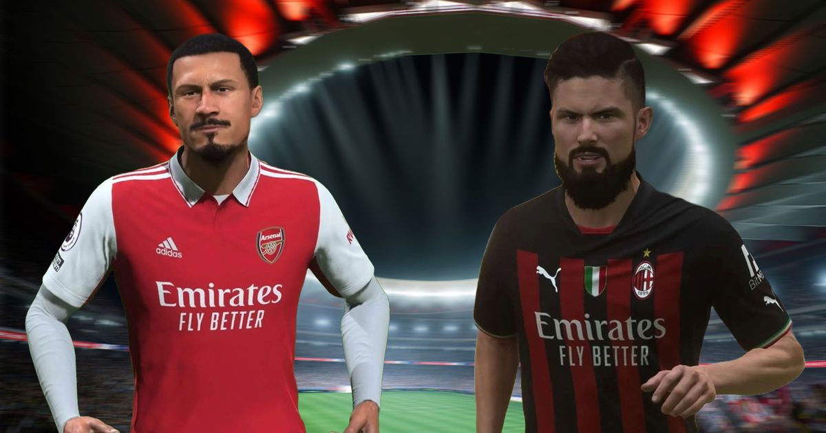 EA Sports FC 24 William Saliba and Olivier Giroud with football stadium in background