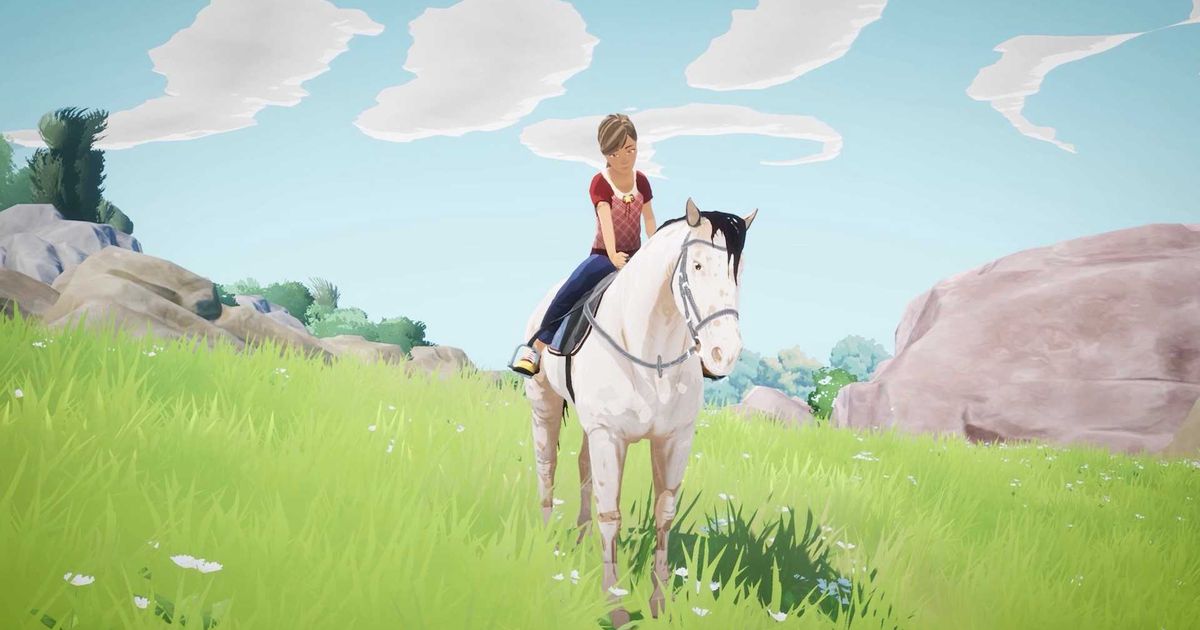 A horse and its rider in a grassy field in Horse Tales.