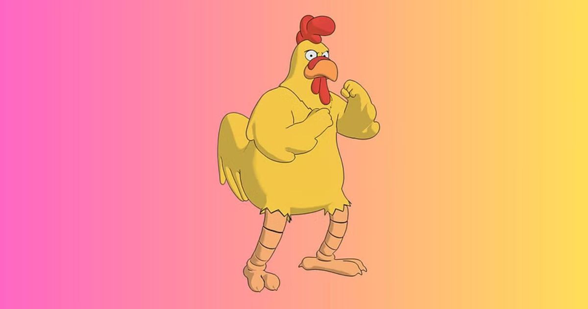 Family Guy Giant Chicken skin in a pink and yellow gradient background.
