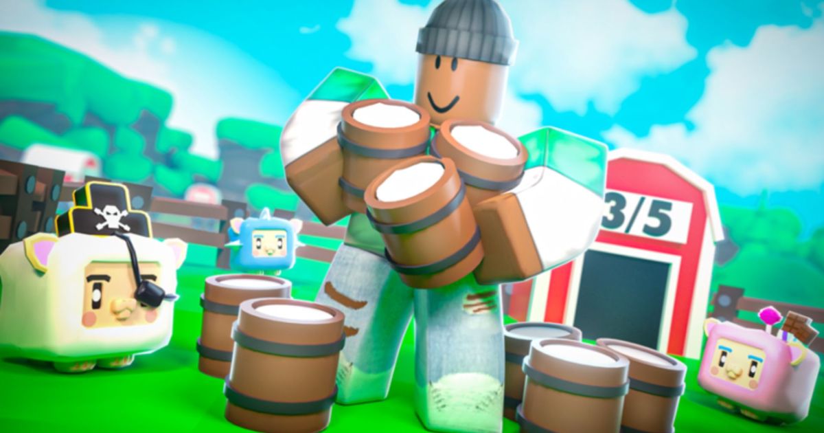 A Sheep Swarm Simulator character holding buckets of milk