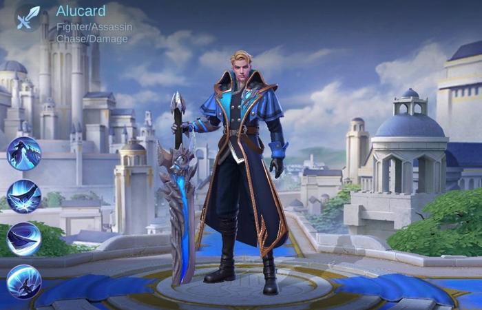 In-game screenshot of Mobile Legends featuring Alucard in showcase view as part of the best Mobile Legends Alucard build.