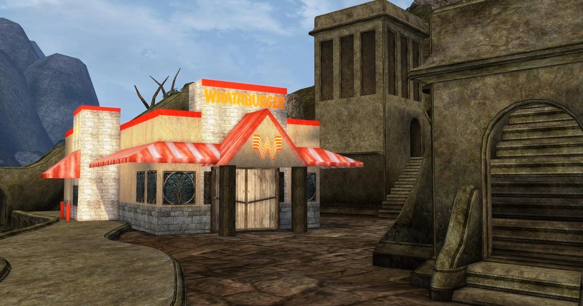 A screenshot of a Morrowind burger franchise.