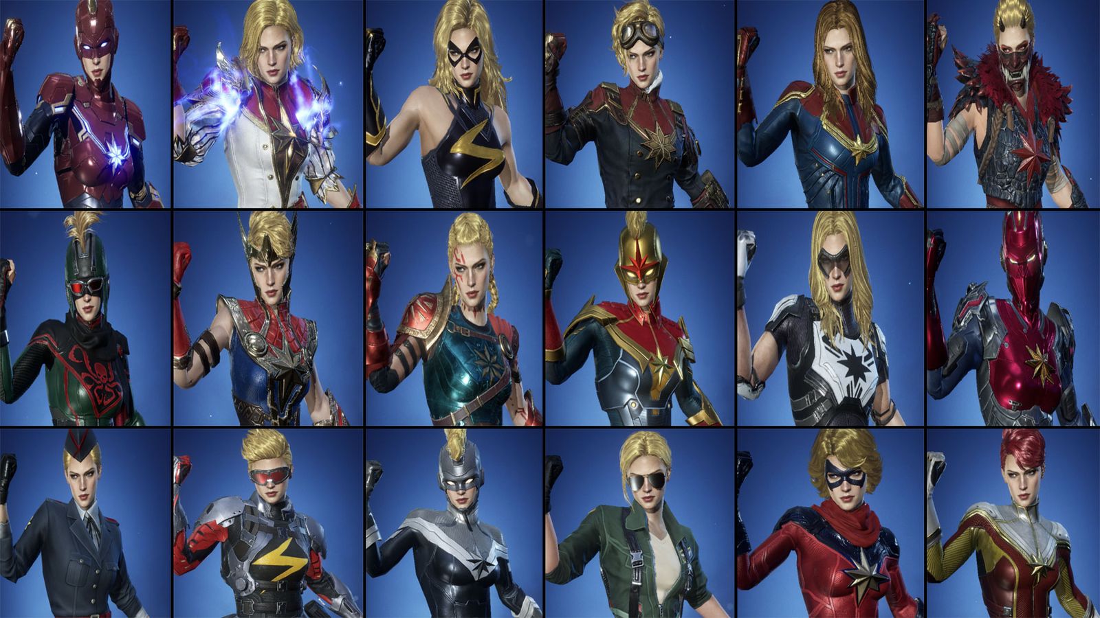Every Marvel Future Revolution costume for Captain Marvel.