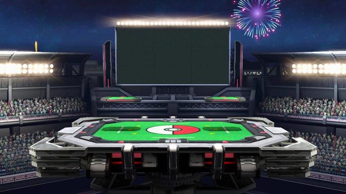 A stadium adorned with a Pokeball in Pokemon Stadium.