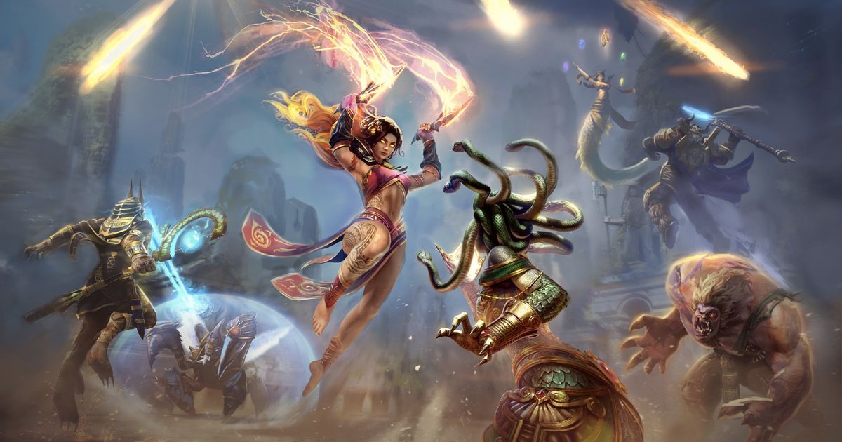Image of various Norse gods battling in Smite.