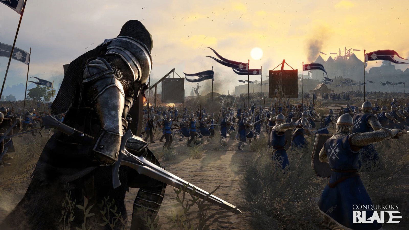 Image of a sword-wielding soldier heading into battle in Conqueror's Blade.