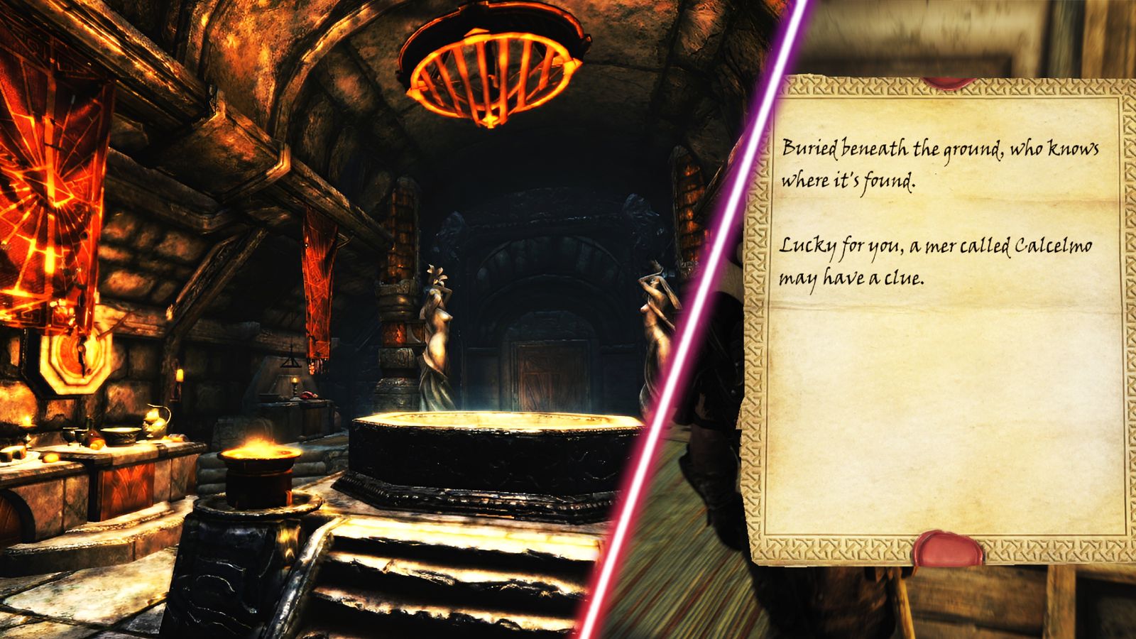 Some treasure and a note in Skyrim.