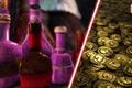 Some potions and gold in Skyrim.
