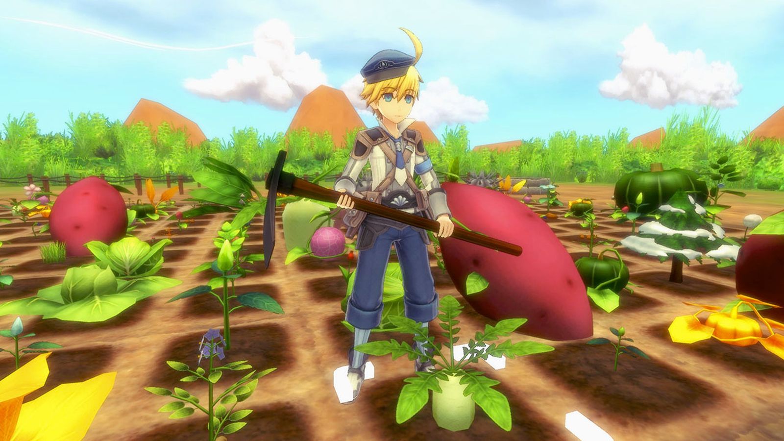 Images of Ares farming tomatoes in Rune Factory 5.