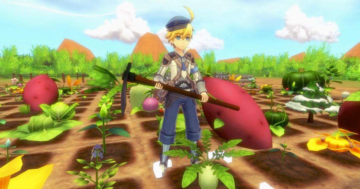 Images of Ares farming tomatoes in Rune Factory 5.
