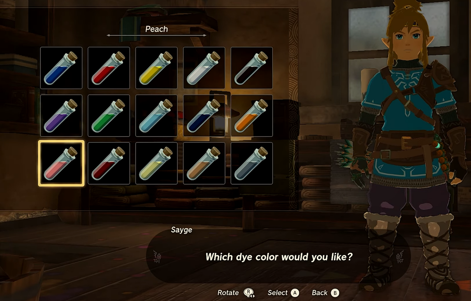 Zelda Tears of the Kingdom armour dye menu