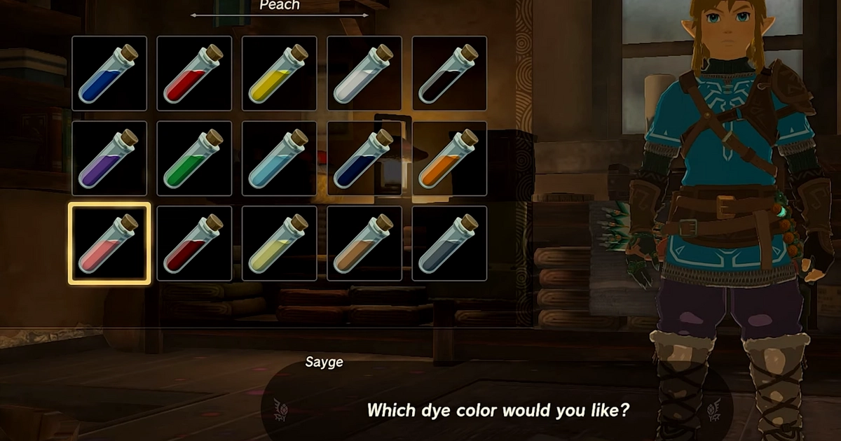 Zelda Tears of the Kingdom armour dye menu