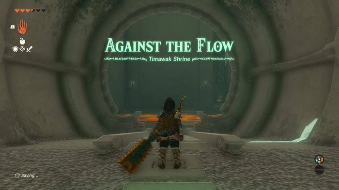Link entering the Timawak Shrine in Zelda Tears of the Kingdom.