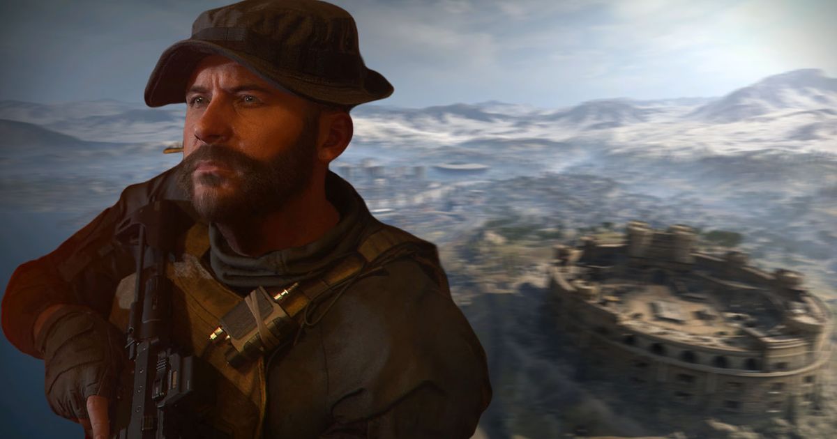 Modern Warfare 3 Captain Price with blurred image of Verdansk in background