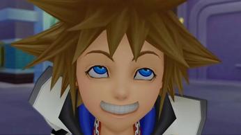 A close up of Sora smiling in Kingdom Hearts