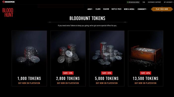 Vampire: The Masquerade - Bloodhunt token purchase options