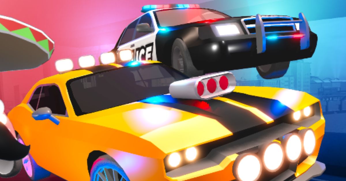 A yellow muscle car alongside a black-and-white police car in Driving Simulator