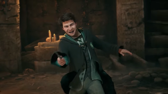 A screenshot of Sebastian Sallow casting a spell in Hogwarts Legacy.