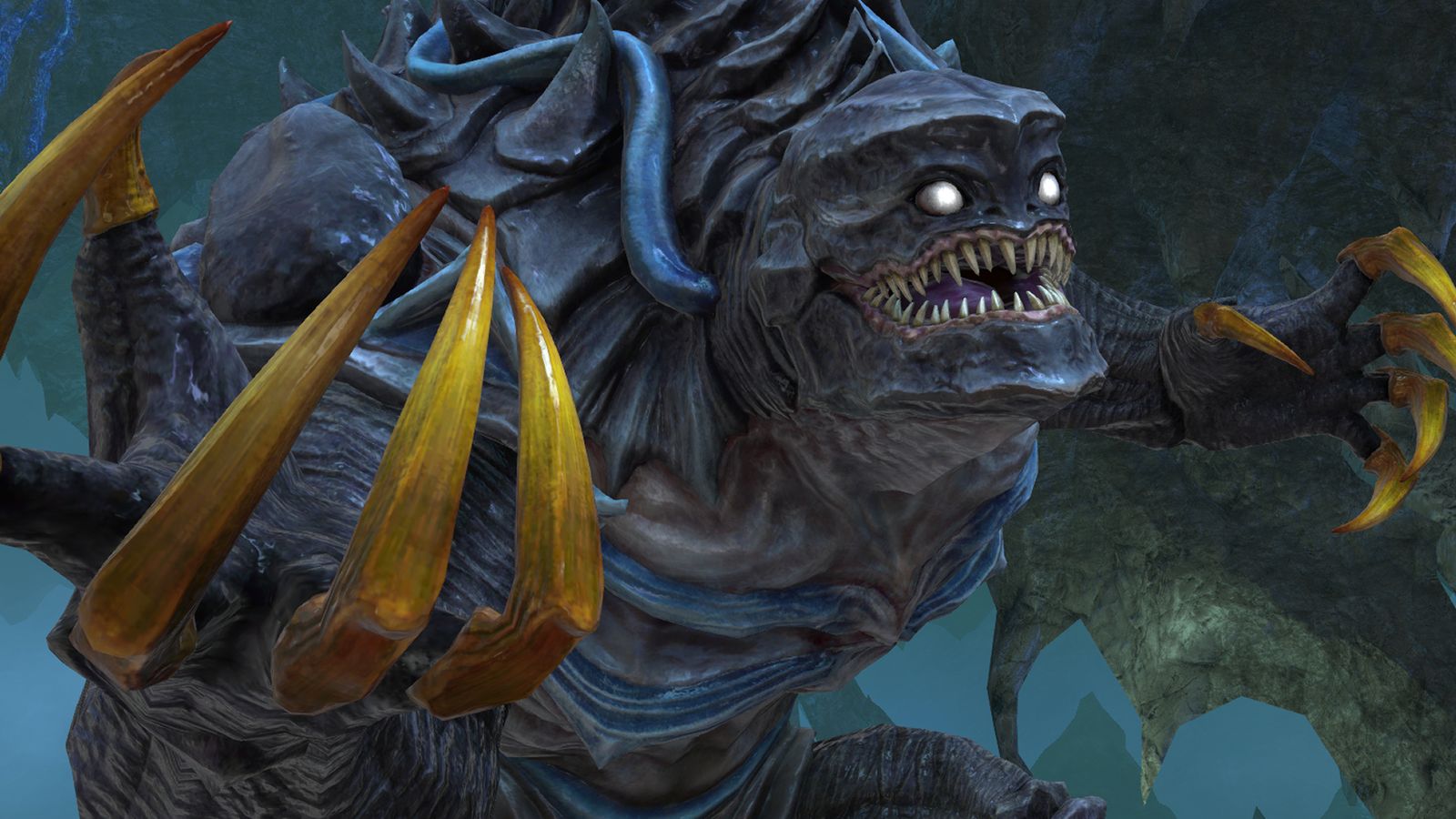 An image of a monsterous boss from Final Fantasy XIV's Expert Roulette. He is a bestial, fish-like humanoid with sharp claws.