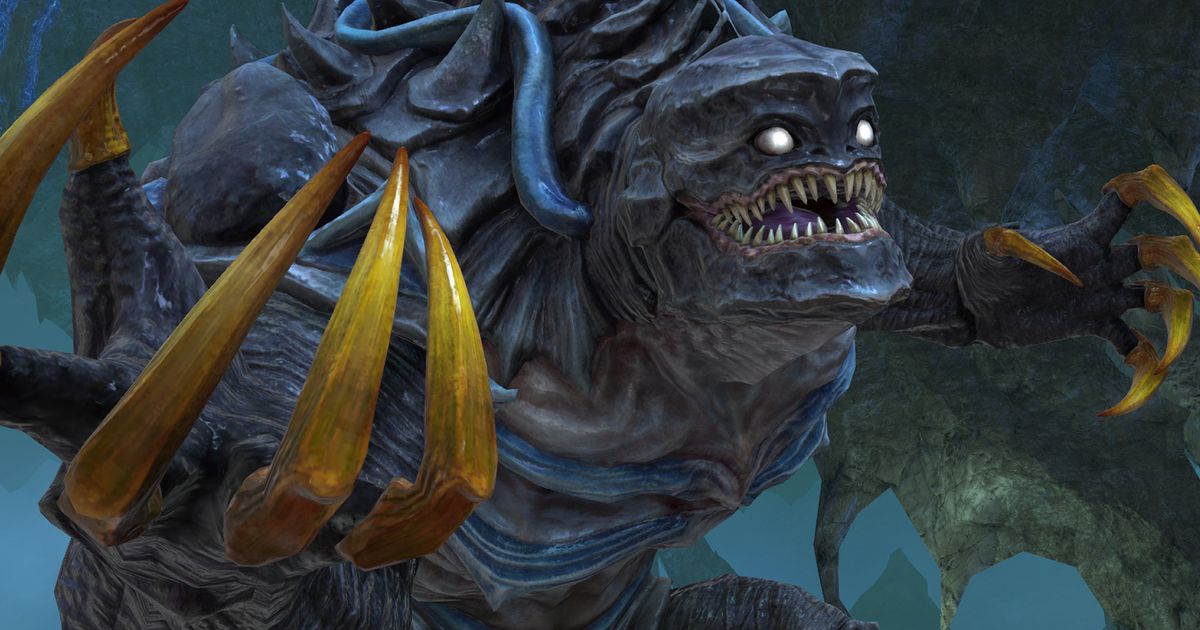 An image of a monsterous boss from Final Fantasy XIV's Expert Roulette. He is a bestial, fish-like humanoid with sharp claws.