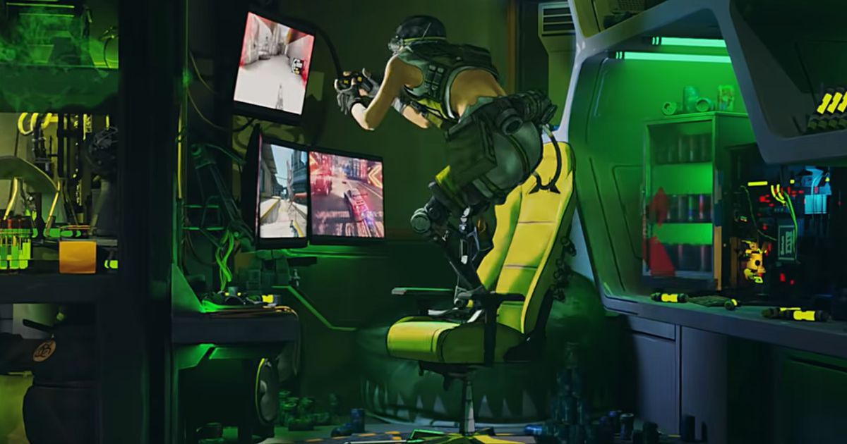 Apex Legends Octane at his computer on the dropship. Season 3 Meltdown Launch Trailer