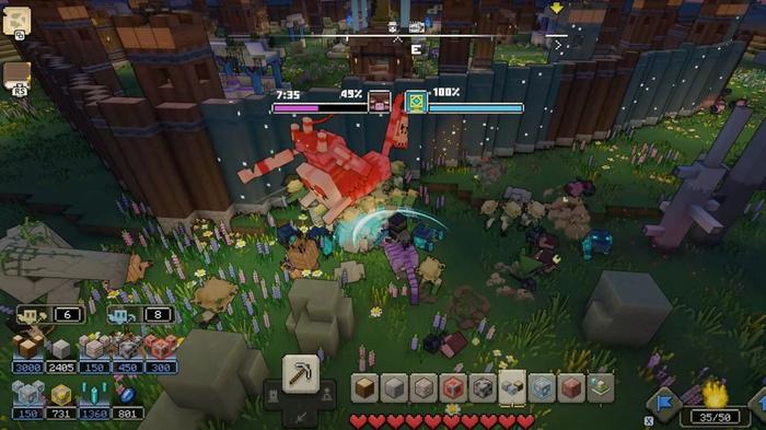 The character fights against the Beast boss in Minecraft Legends.