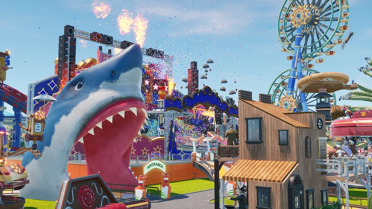 Park Beyond stage and shark mouth entrance