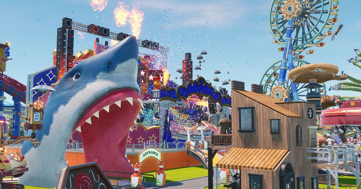 Park Beyond stage and shark mouth entrance