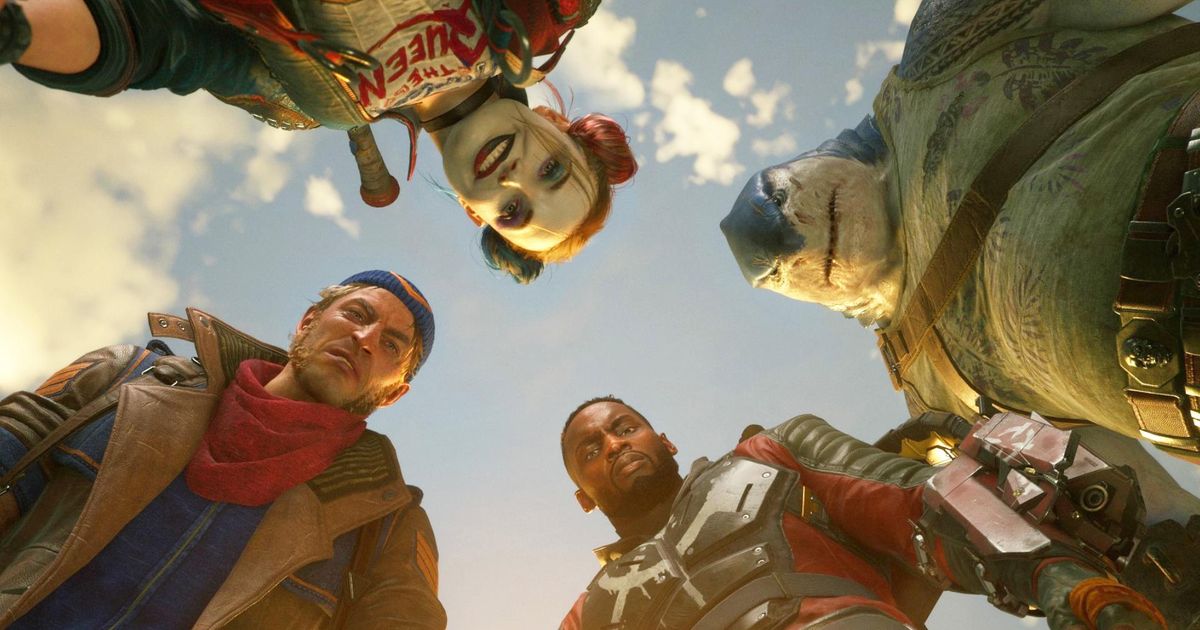 Suicide Squad members looking down into the camera