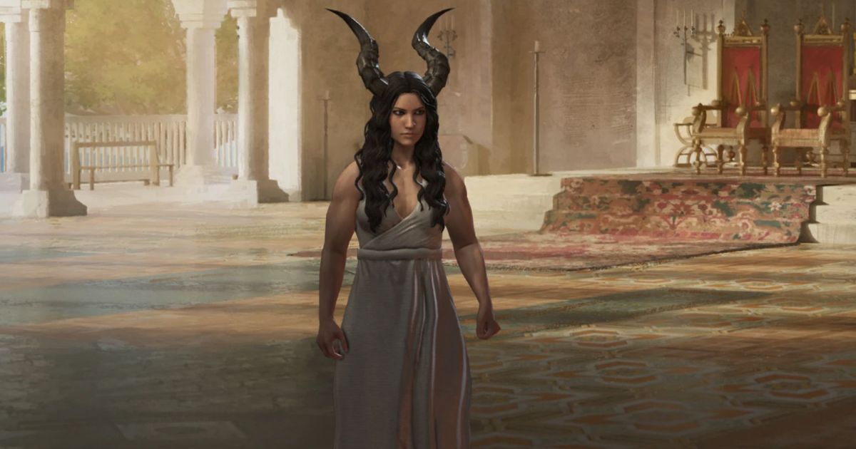 Crusader Kings 3 sex mods as depicted by a woman wearing horns.
